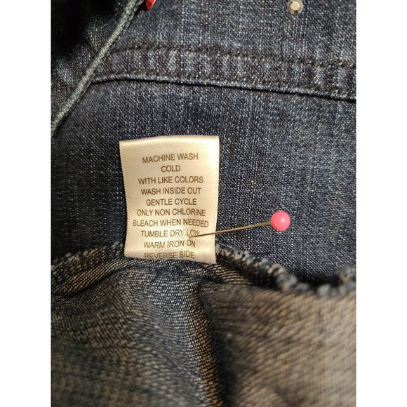 Krazy Kat Women's Blue Denim Jacket long sleeve sequins on shoulders Size XL - Picture 6 of 6